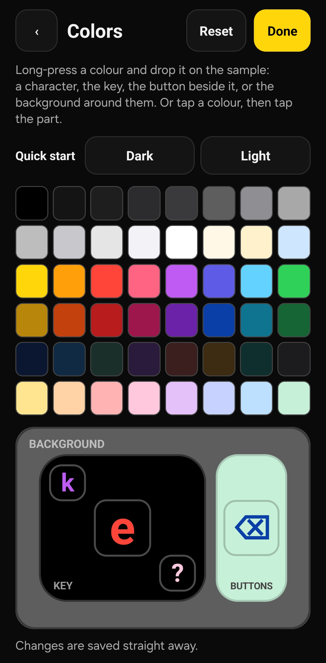 Choosing colours for a dark keyboard